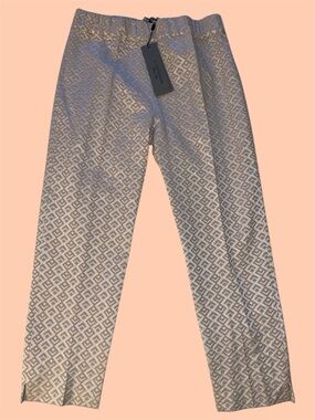 D. Exterior Elastic Waist Geometric Patterned Pants in Cream and Dusty Rose Pink